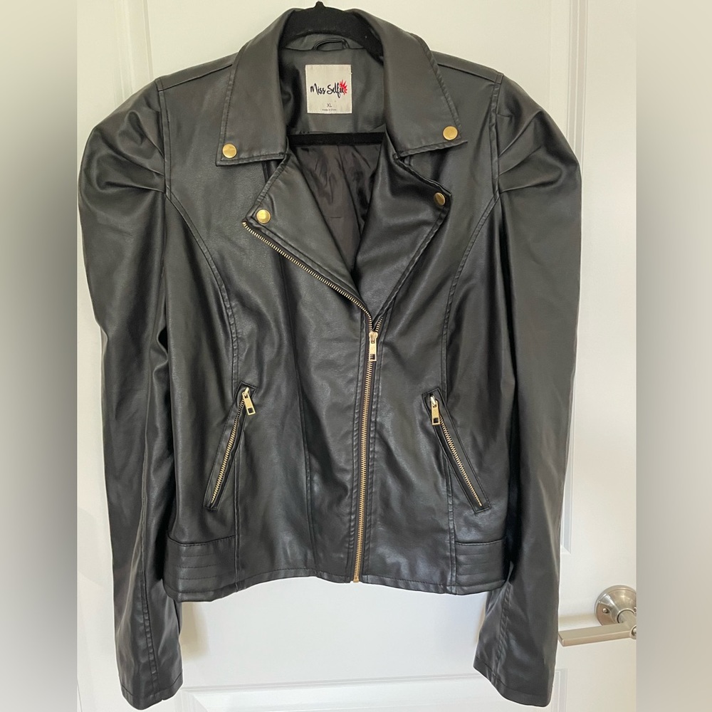 Black Faux Leather Jacket- XL